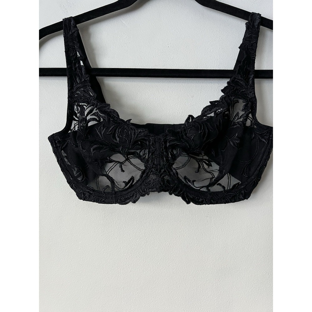 Soma Embroidery Selena Unlined Bra Size 32D Sheer Floral Black Sexy NWT